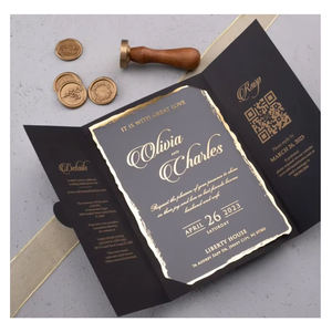 Gold Foil Transparent Wedding <strong>Invitations</strong> Greeting Cards With Black Envelope Luxury Hardcover Folio Wedding Invite - Product Image 6
