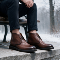 Bottes Chukka d'hiver en cuir véritable à lacets, prix d'usine, chaussures habillées de luxe à motif sculpté, confortables