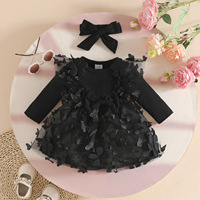 Robe plissée à manches longues en maille avec nœud papillon et dentelle, couleur unie, coupe trapèze, pour bébé fille, nouvelle collection automne-hiver