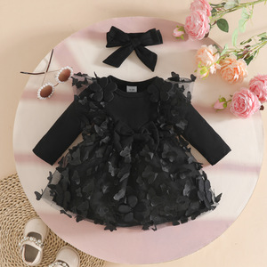 <span class=keywords><strong>Vestito</strong></span> a pieghe in pizzo a tinta unita a maniche lunghe <span class=keywords><strong>con</strong></span> fiocco e farfalla in rete, modello A-Line, per neonata, autunno inverno - Product Image 3