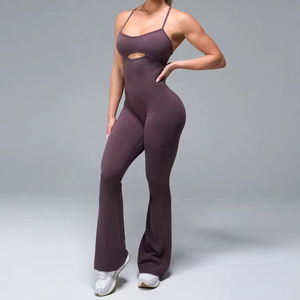 Mono de yoga de una pieza para mujer, con tirantes finos, sin mangas, espalda abierta, elástico en cuatro direcciones, transpirable, de color liso, talla grande - Product Image 6