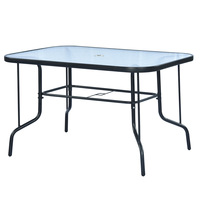 Table de salle à manger d'extérieur minimaliste moderne, table basse carrée en verre trempé avec structure en fer forgé pour balcon et jardin