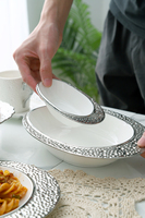 Ensemble de table en céramique blanche et argent, set simple de luxe, design moderne, assiettes, tasses et soucoupes, 1 pièce