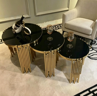 Ensemble de 3 tables d'appoint gigognes en métal doré pour appartement, mobilier d'intérieur d'usine, table basse extensible pour la maison