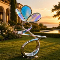 Sculpture sur mesure en acier inoxydable « Ruban Papillon » abstraite – Art extérieur personnalisable pour paysages de luxe