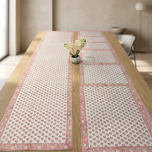 Traditional Floral Decorative <b>Table</b> <b>Runner</b> + Mat Set | 7 Pcs 100% Canvas Cotton Handblock Fabric for Home and <b>Dining</b> Use - Product Image 3