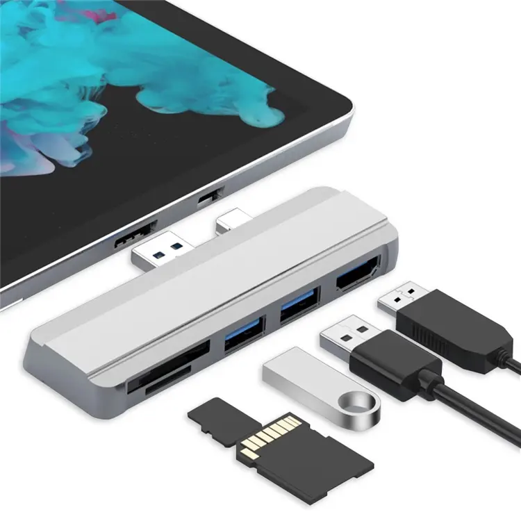 5-in-1-USB-Hub für Surface Pro 6/ Pro 5/ Pro 4 mit 4K-HDTV-5-Anschlüssen USB3.0-Speicherkarten-Steckplatz adapter