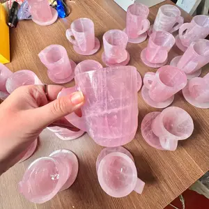 Hand carved crystal crafts wholesale bulk energy healing rose quartz crystal carvings cup for home decoration