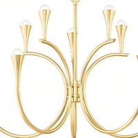 Lustre en arc doré Cano Lighting, branches métalliques courbées avec de minuscules gouttes de verre blanc, éclairage de plafond pour la maison à l'éclat chaleureux