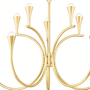 Lampadario ad Arco Dorato Cano Lighting, Rami Metallici Curvi con Piccole Gocce <span class=keywords><strong>di</strong></span> Vetro Bianco, Illuminazione da <span class=keywords><strong>Soffitto</strong></span> per Casa con Luce Calda - Product Image 2