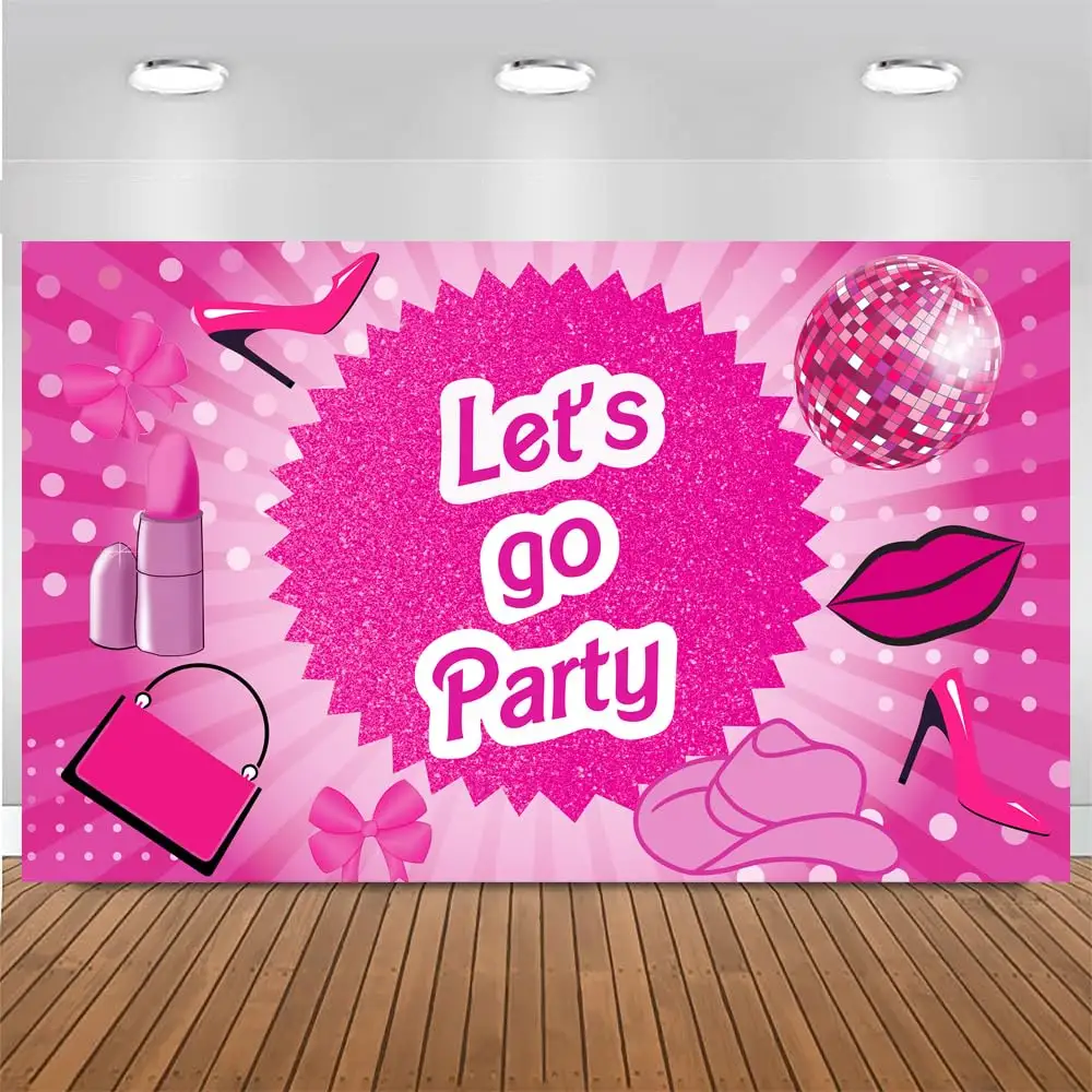Hot Pink Let's Go spanduk pesta spanduk Putri bingkai foto latar belakang fotografi anak perempuan ulang tahun wanita pesta lajang alat peraga foto