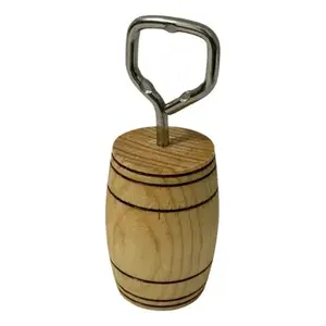 Abridor de botellas en forma de barril, de roble americano y acero inoxidable, redondo, hecho a mano, para abrir cerveza y vino. - Product Image 1