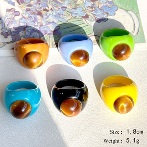 Anneaux pour femmes en résine <span class=keywords><strong>de</strong></span> grains <span class=keywords><strong>de</strong></span> café, imitation œil <span class=keywords><strong>de</strong></span> tigre, perles acryliques, anneau épais, vente en gros 2025 - Product Image 4