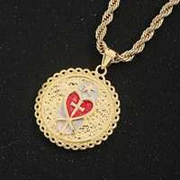 Pendentif Cœur Sacré en laiton plaqué or 14 carats avec émail, médaille religieuse, breloque pour femme, cadeau catholique tendance, accessoire de mode