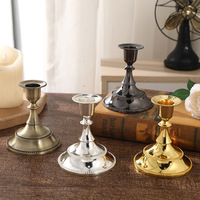 Support de bougie en métal en gros, bougeoir court pour bougies coniques, doré, argenté, noir, pour décoration de table de mariage et de fête