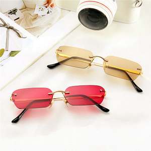 Gafas de Sol Cuadradas Retro Modernas al por Mayor para Hombre y Mujer, Lentes Rojas, Amarillas y Azules, Gafas de Sol Rectangulares Pequeñas sin Montura para Mujer - Product Image 1