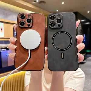 Funda magnética con textura de cuero TPU para <span class=keywords><strong>iPhone</strong></span> 15 16 Pro <span class=keywords><strong>Max</strong></span> 14 13 XR <span class=keywords><strong>XS</strong></span> <span class=keywords><strong>Max</strong></span>, Funda de cuero <span class=keywords><strong>Original</strong></span> con <span class=keywords><strong>cargador</strong></span> inalámbrico - Product Image 5