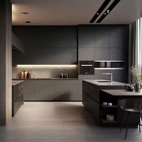 Vermonhouzz Armoire de cuisine moderne, armoire de cuisine sur mesure avec étagère ouverte, design sans poignée, armoire de cuisine en bois