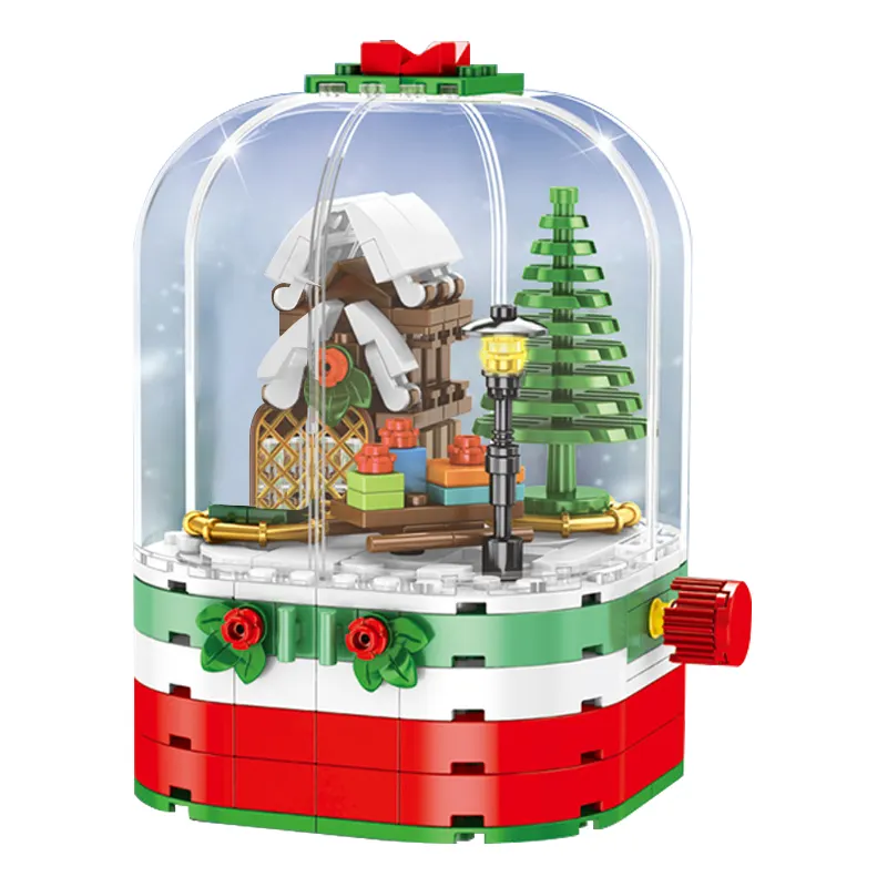 601090 249 Pcs Christmas Tree Santa Claus Winter Crystal Ball Hand Rotating Led Hut Building Blocks Figures Xmas Toys For Kids
