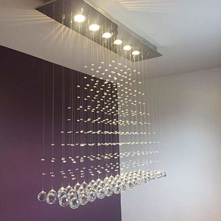 Rectangular Crystal Chandelier Decorative Wedding Pyramid Ceiling Light Dining Desk Top Pendant Lamp For Ambient Lighting