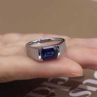 Mishang PT950 Bijoux Lab Saphir Gemstone Hommes Bague pour Mariage Emerald Cut Lab Grown Sapphire Ring