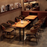 Ensemble table et chaises de restaurant moderne minimaliste en bois massif et structure en fer, banquette de salle à manger pour usage commercial, mobilier de restaurant