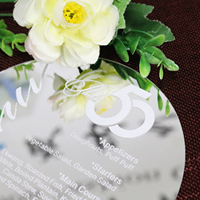 Carte d'invitation en acrylique argenté de taille personnalisée Carte de menu I avec texte en feuille blanche pour la célébration de mariage et d'anniversaire