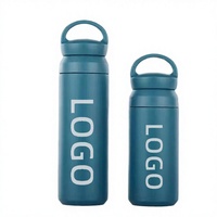 Gourde de voyage portable en acier inoxydable 304 à double paroi isolée sous vide avec couvercle de transport, gobelet réutilisable, bouteille d'eau potable