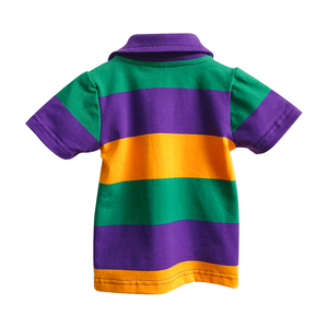Mardi Gras Garçons Haut à Manches Courtes Rayure Violet Vert Jaune Tricot Coton Bébé Polo - Product Image 5