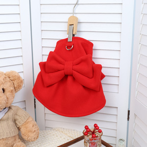 Pet Princess Dress <b>Red</b> <b>Bow</b> Winter Cute Dog Cat Clothes Solid Polyester Cotton Skirt SS26012 - Product Image 2