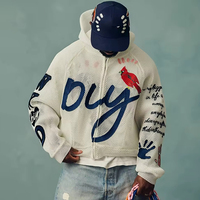 YSJY OEM Streetwear personnalisé hommes sweats à capuche poids lourd Vintage 3D broderie fermeture éclair vestes maille à capuche