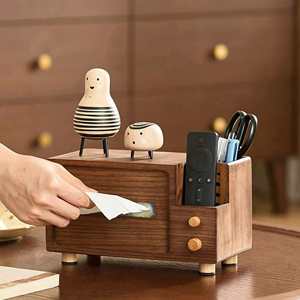 Wooden Tissue Box With Compartments 2L Organizer For Desktop Stationery And Remote Control - Product Image 2