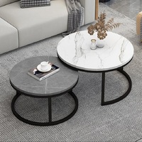 Table basse de luxe au design européen moderne avec plateau en marbre et structure en acier carbone, écologique, haute capacité de charge