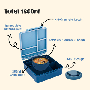 Everich Customized Color Logo Pattern School <strong>Lunch</strong> Bento <strong>Box</strong> 1800ml Kid Plastic Bento <strong>Box</strong> <strong>with</strong> 300ml Soup Bowl Fork Spoon - Product Image 4