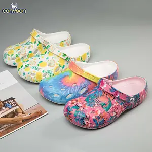 Летние садовые туфли Conyson в стиле унисекс, милые детские сабо из ЭВА с цветами и фруктами, заводская цена, детские сандалии с краской