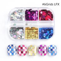 6 Grilles de Paillettes Carrées Iridescentes pour Ongles, Flocons Holographiques à Motif Damier, Décorations Colorées Rectangulaires pour Nail Art