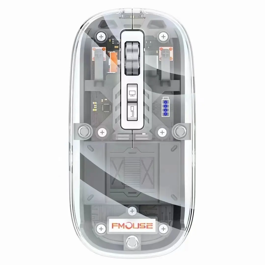 Custom Logo Transparent Shell 1600Dpi RGB Gaming BT 2.4G Three Mode USB Laptop Computer Rechargeable Wireless Mouse Type C port