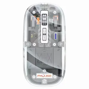 Coque transparente avec logo personnalisé 1600Dpi RGB Gaming BT 2.4G Ordinateur portable USB à trois modes Souris sans fil rechargeable Port de type C