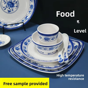 Assiette à dîner et bol à <span class=keywords><strong>nouilles</strong></span> en mélamine de style chinois, motif floral blanc et bleu, format A5, compatible micro-ondes, orchidée classique - Product Image 4