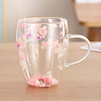 Meilleures ventes Tasse en verre à double paroi isolée en borosilicate écologique de luxe pour boire du café Décoration de fleurs séchées de cuisine