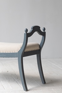 Chaise en tissu de salon vintage suédoise, élégante, luxe, bleu antique, banc de canapé en bois de bouleau pour chambre à coucher - Product Image 6