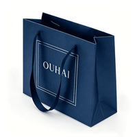 Sac en papier bleu marine personnalisé avec poignée, sac de shopping de luxe avec laminage mat pour l'emballage de vins et spiritueux haut de gamme, emballage cadeau pour les marques