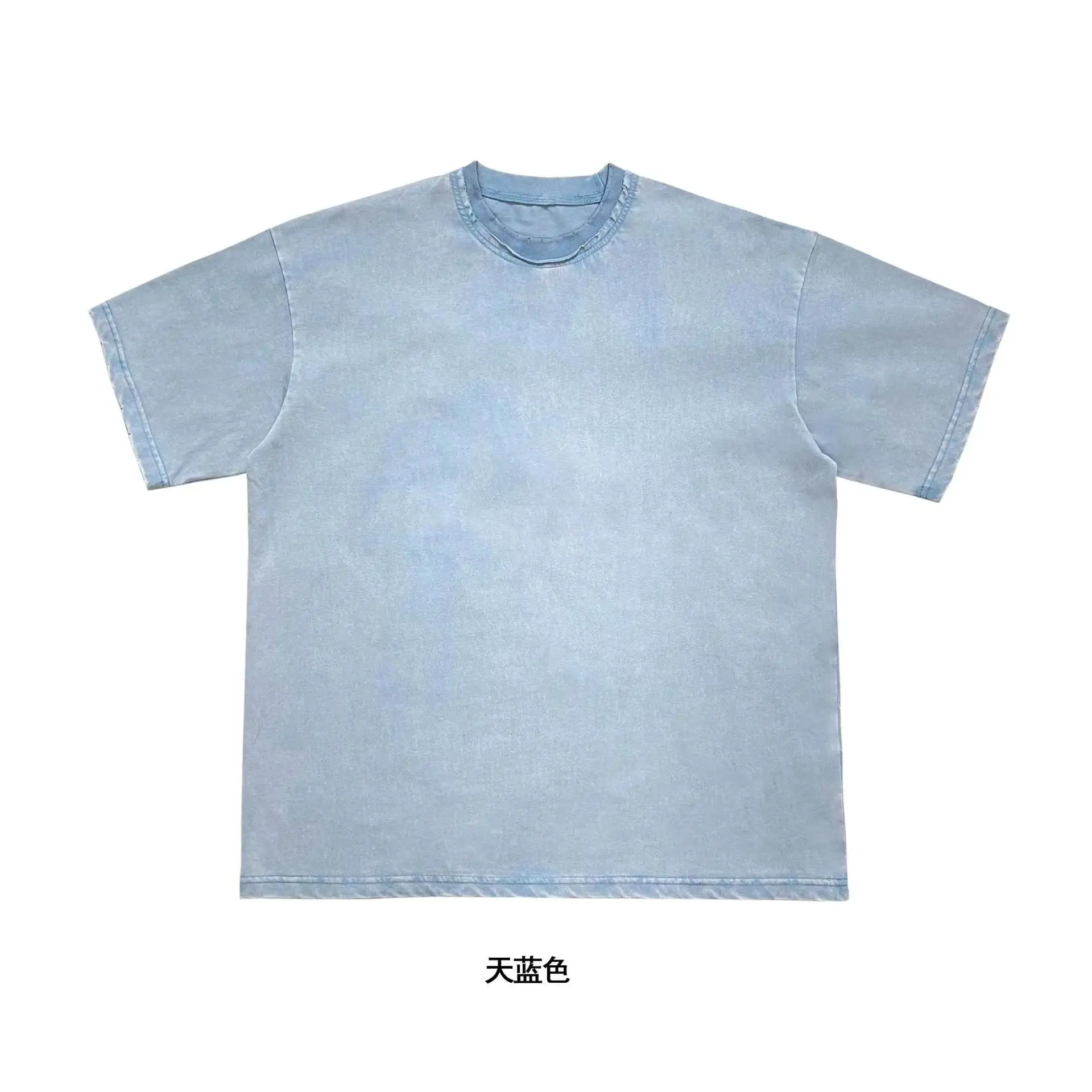 2024 nuevo verano 250 Gsm Doble cuello Boxy camiseta de gran tamaño Vintage ácido lavado camiseta desgastada Camiseta Hombre