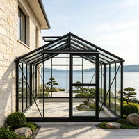 Serre en verre moderne européenne préfabriquée, véranda, structure en aluminium, kit de maison de jardin triangulaire, double vitrage, isolation thermique