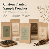 Sachets miniatures en papier kraft brun avec doublure en aluminium pur pour échantillons de thé et café, style SHEYU TEA, personnalisables avec logo OEM