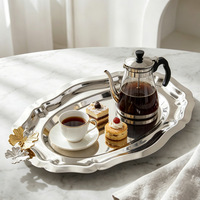 Plateau de service ovale en acier inoxydable, style rétro français, motif papillon, pour gâteaux, collations, desserts, pour les fêtes
