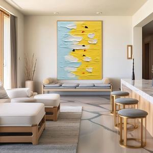 Art mural 3D, grande toile verticale jaune et bleue texturée abstraite, encadrée, pour la décoration moderne de la maison et des galeries - Product Image 5