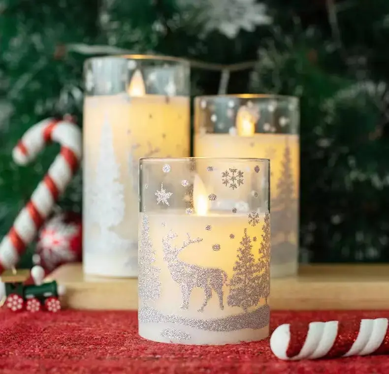 Высококачественный настоящий воск в стекле, беспламенная Светодиодная свеча, Рождественский олень, мерцающие электронные свечи