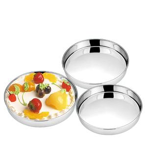 Grande assiette ronde en acier inoxydable Assiette ronde profonde pour aliments / Plaque à pâtisserie / Plateau à gâteau - Product Image 2