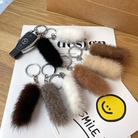Porte-clés de voiture en fourrure de vison fait main, pendentif tendance personnalisé, breloque de sac en peluche simple et mignonne pour femmes et hommes